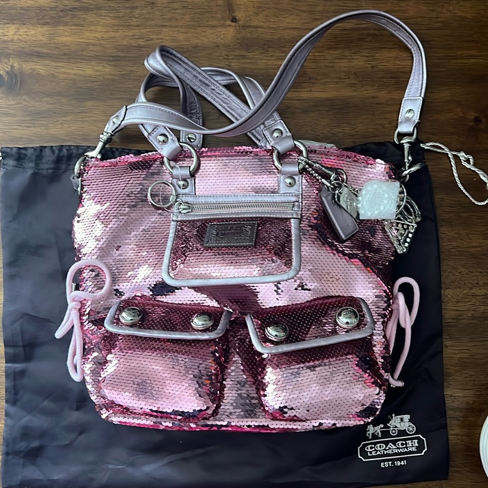 Coach Poppy Sequin Metallic Pink Spotlight Tote Purse. Vintage Barbie Bagby Y2k